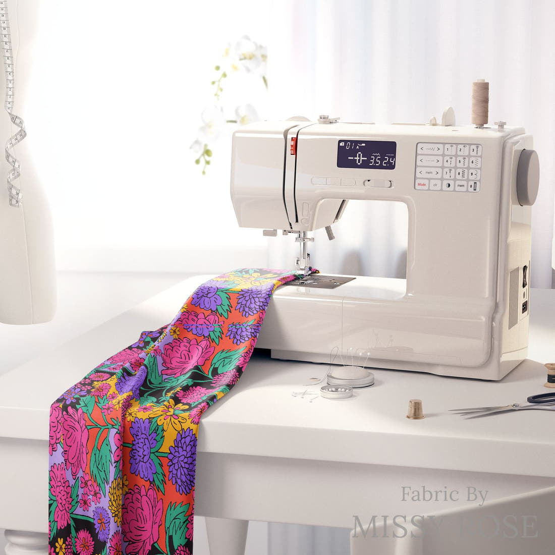 Studio Saturate Fabric 127 on a sewing machine - premium fabric for sewing projects | Fabric by Missy Rose