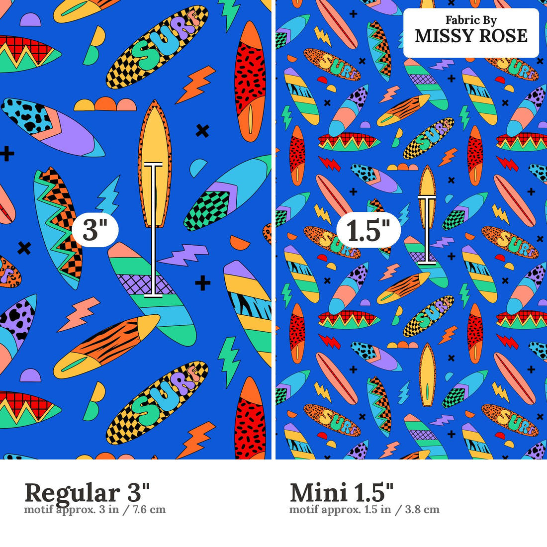 Studio Saturate Fabric 129 Regular 3 inch vs Mini 1.5 inch print scale side by side | Fabric by Missy Rose