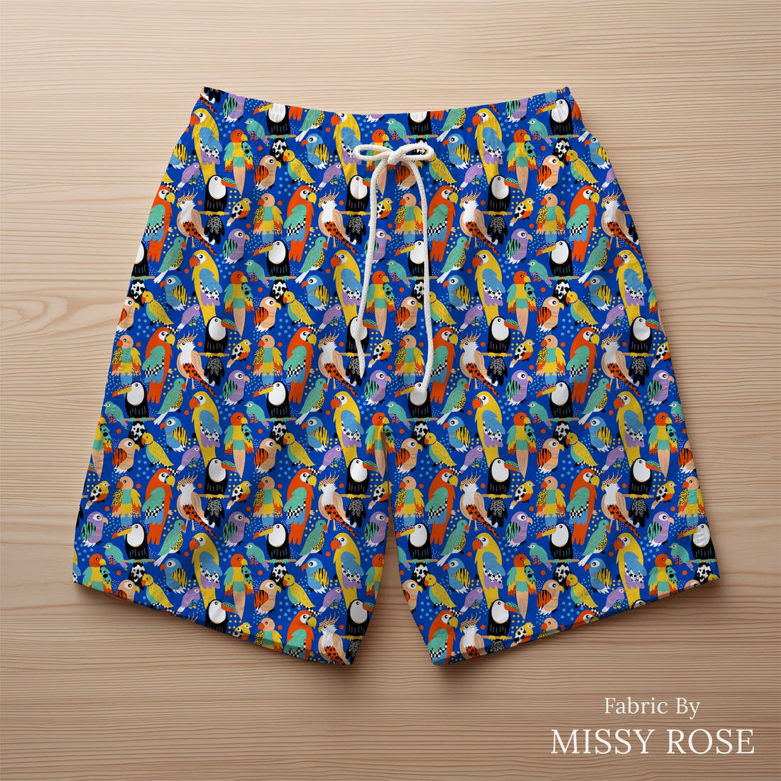 Studio Saturate Fabric 130 sewn into swim shorts - see how the print looks made up | Fabric by Missy Rose