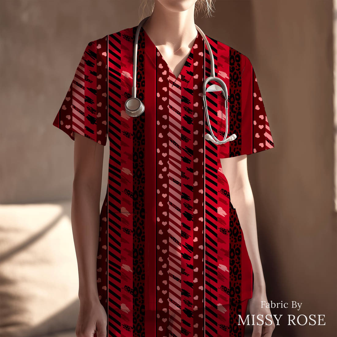 Studio Saturate Fabric 131 sewn into a scrubs top - see how the print looks made up | Fabric by Missy Rose