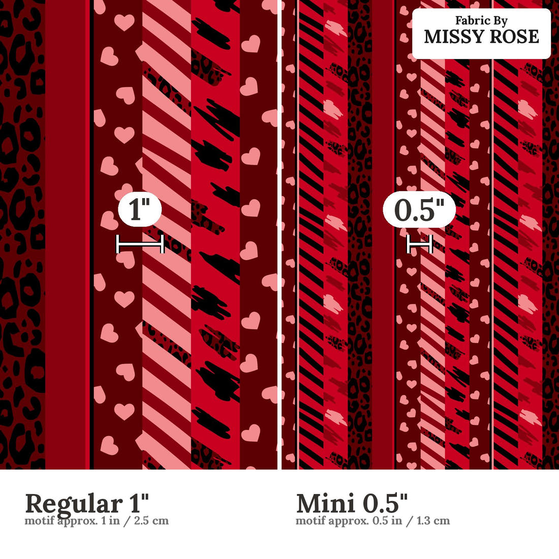 Studio Saturate Fabric 131 Regular 1 inch vs Mini 0.5 inch print scale side by side | Fabric by Missy Rose