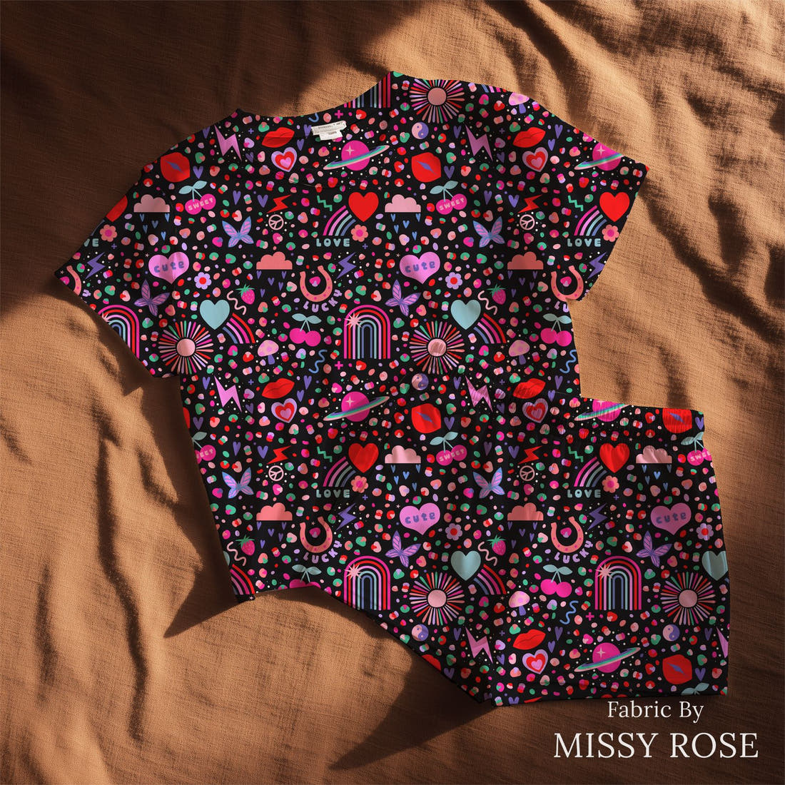 Studio Saturate Fabric 132 sewn into a lounge set - see how the print looks made up | Fabric by Missy Rose
