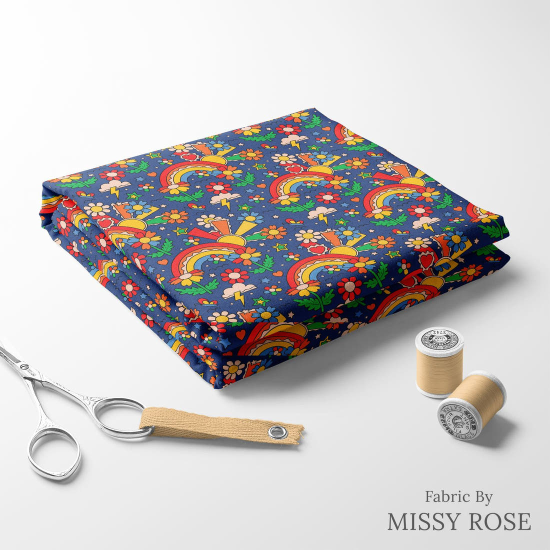 Studio Saturate Fabric 133 folded fabric stack with matching thread - pre-order fabric Australia | Fabric by Missy Rose