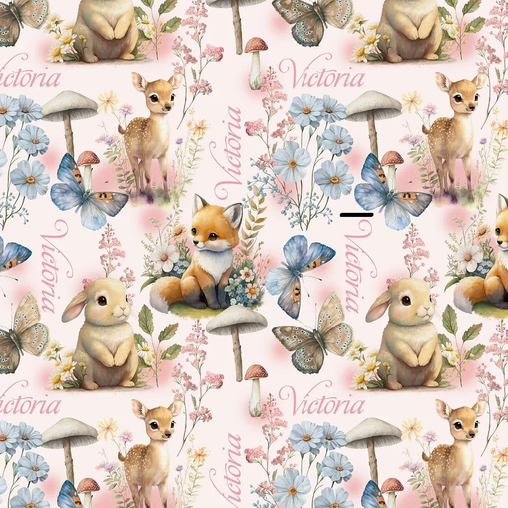 Customisable Name Fabric Woodlands – premium custom printed fabric for sewing | Fabric by Missy Rose