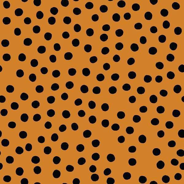 Indy Bloom Fabric Fall Pumpkin Black Polka 27 – pre-order designer fabric Australia | Fabric by Missy Rose