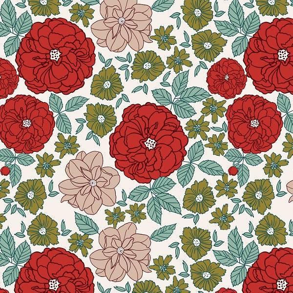 Indy Bloom Fabric Frosty and Bright Retro Floral 01 – Australian custom printed fabric pre-order | Fabric by Missy Rose