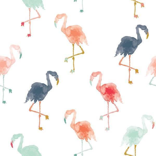 Indy Bloom Fabric Boho Beach White Flamingo 19 – premium custom printed fabric for sewing | Fabric by Missy Rose