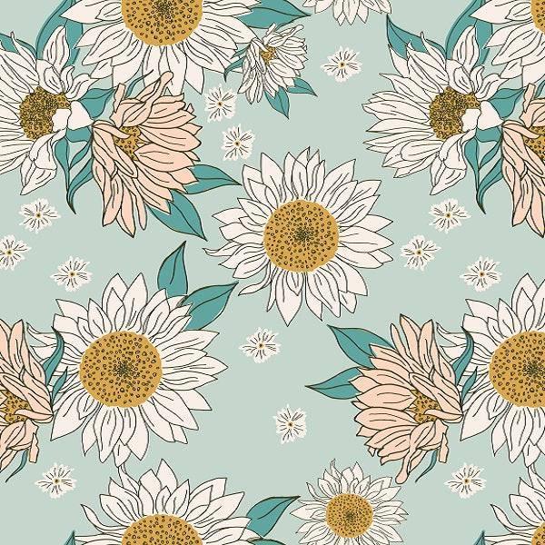 Indy Bloom Fabric Boho Sunflowers in Aqua 22 – premium custom printed fabric for sewing | Fabric by Missy Rose