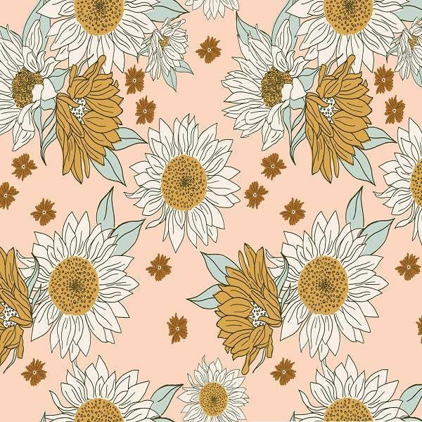 Indy Bloom Fabric Boho Sunflowers in Blush 23 – custom printed pre-order fabric Australia | Fabric by Missy Rose