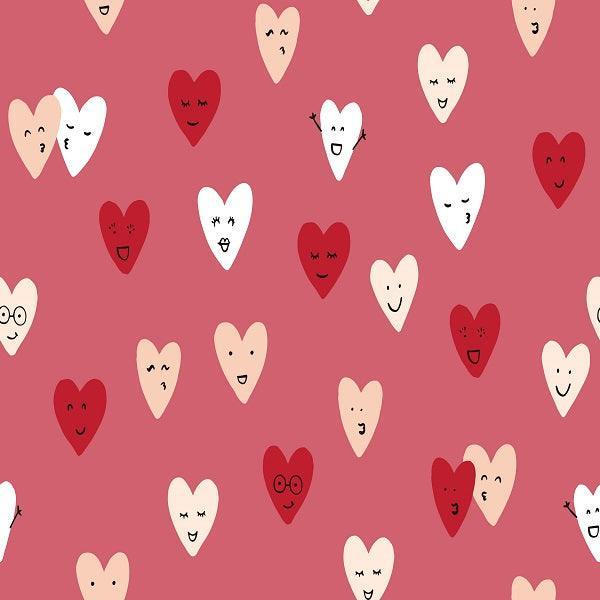 Indy Bloom Fabric Candy Crush Happy Hearts in Cranberry 05 – premium custom printed fabric for sewing | Fabric by Missy Rose