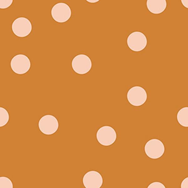 Indy Bloom Fabric Candy Crush Peach polka on Golden 15 – Australian custom printed fabric pre-order | Fabric by Missy Rose