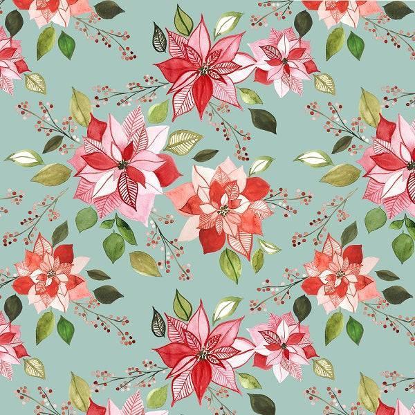 Indy Bloom Fabric Christmas Poinsettia Blue 59 – custom printed pre-order fabric Australia | Fabric by Missy Rose