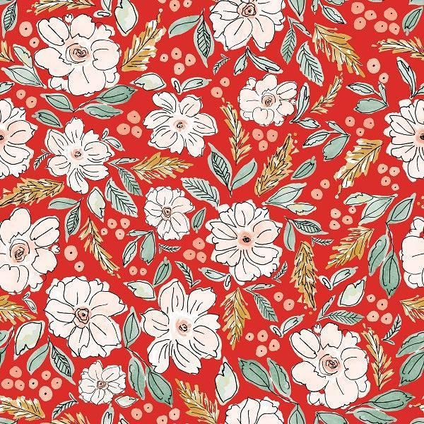 Indy Bloom Fabric Christmas Red Blossoms 01 – premium custom printed fabric for sewing | Fabric by Missy Rose