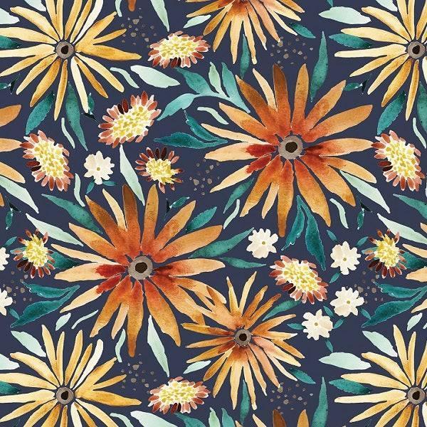 Indy Bloom Fabric Fall Sunflower Blue 09 – Australian custom printed fabric pre-order | Fabric by Missy Rose