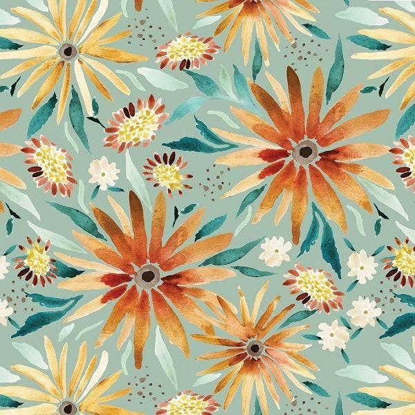 Indy Bloom Fabric Fall Sunflower Sage 11 – premium custom printed fabric for sewing | Fabric by Missy Rose