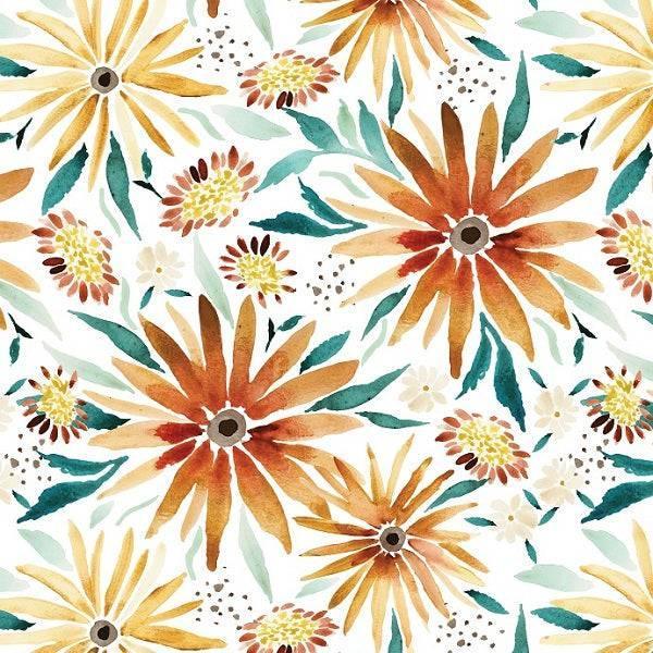 Indy Bloom Fabric Fall Sunflower White 12 – pre-order designer fabric Australia | Fabric by Missy Rose