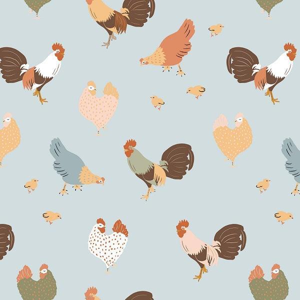 Indy Bloom Fabric Farmhouse Cluck Cluck in Robins Egg 06 – custom printed pre-order fabric Australia | Fabric by Missy Rose