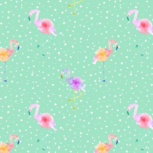 Indy Bloom Fabric Flamingo Summer Green 03 – Australian custom printed fabric pre-order | Fabric by Missy Rose