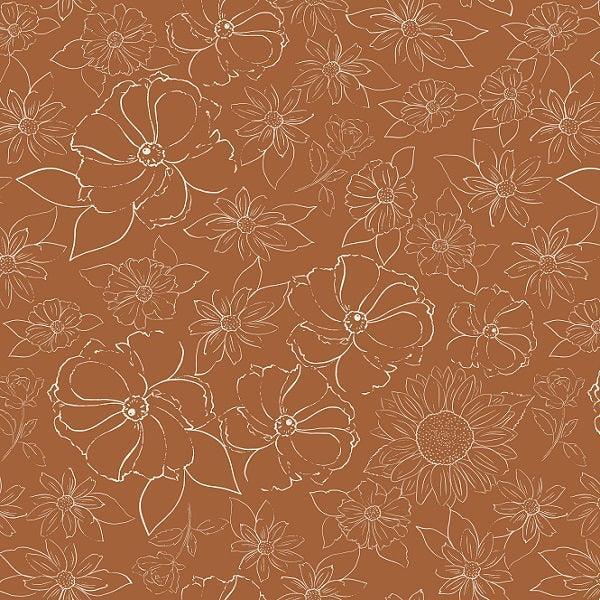 Indy Bloom Fabric Flower Child Sketched floral in Brown 06 – Fabric by Missy Rose