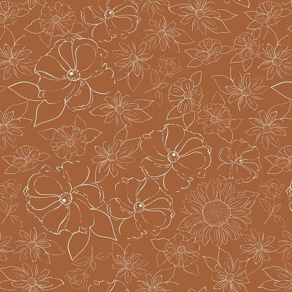 Indy Bloom Fabric - Flower Child - Sketched floral in Brown 06 - Fabric by Missy Rose Pre-Order