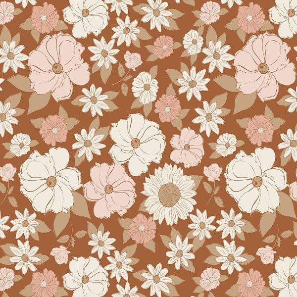 Indy Bloom Fabric Flower Child Boho Brown 02 – premium custom printed fabric for sewing | Fabric by Missy Rose