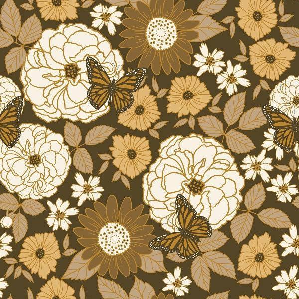 Indy Bloom Fabric Golden Girl Butterflies Floral 02 – Australian custom printed fabric pre-order | Fabric by Missy Rose