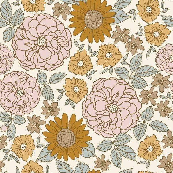Indy Bloom Fabric Golden Girl Flowers 01 – premium custom printed fabric for sewing | Fabric by Missy Rose