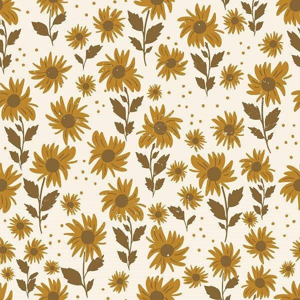 Indy Bloom Fabric Golden Girl Sunflowers in Cream 04 – custom printed pre-order fabric Australia | Fabric by Missy Rose