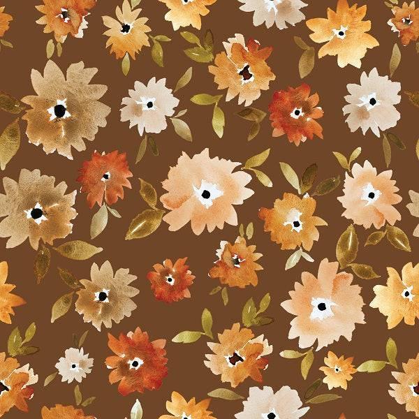 Indy Bloom Fabric - Grandmas Garden Mums in Chocolate 10 – Australian custom printed fabric pre-order | Fabric by Missy Rose