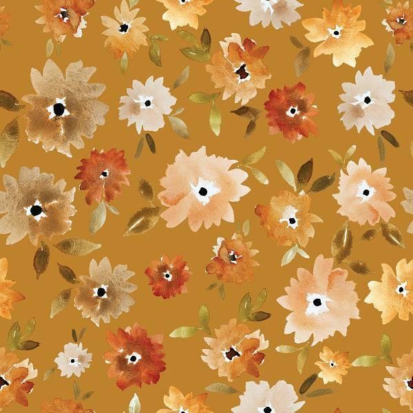 Indy Bloom Fabric - Grandmas Garden Mums in Golden 08 – custom printed pre-order fabric Australia | Fabric by Missy Rose