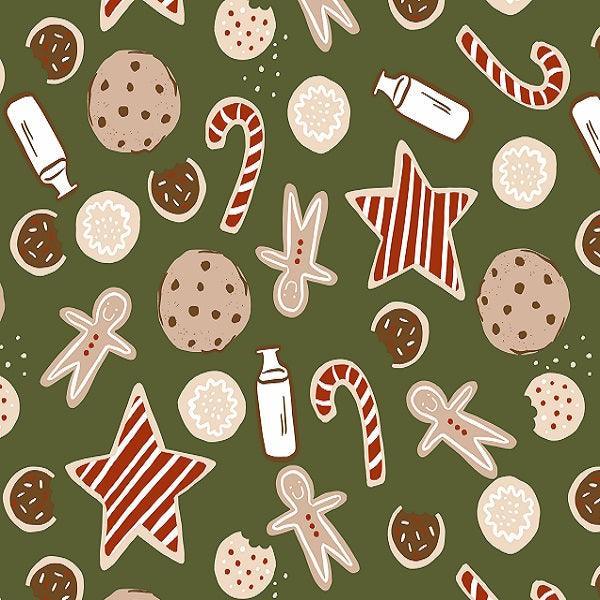 Indy Bloom Fabric Holly Jolly Cookie in Evergreen 09 – custom printed pre-order fabric Australia | Fabric by Missy Rose