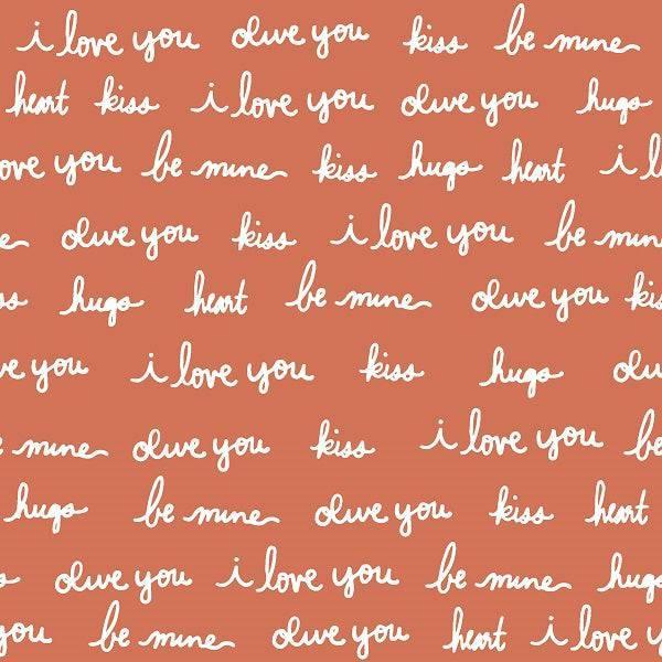 Indy Bloom Fabric Infatuated Valentine Love notes Red 09 – Australian custom printed fabric pre-order | Fabric by Missy Rose