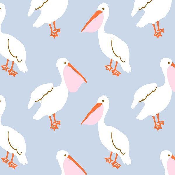 Indy Bloom Fabric Laguna Summer Pelicans In Periwinkle 15 – premium custom printed fabric for sewing | Fabric by Missy Rose