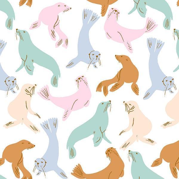 Indy Bloom Fabric Laguna Summer Sea Lions Pastel 03 – premium custom printed fabric for sewing | Fabric by Missy Rose