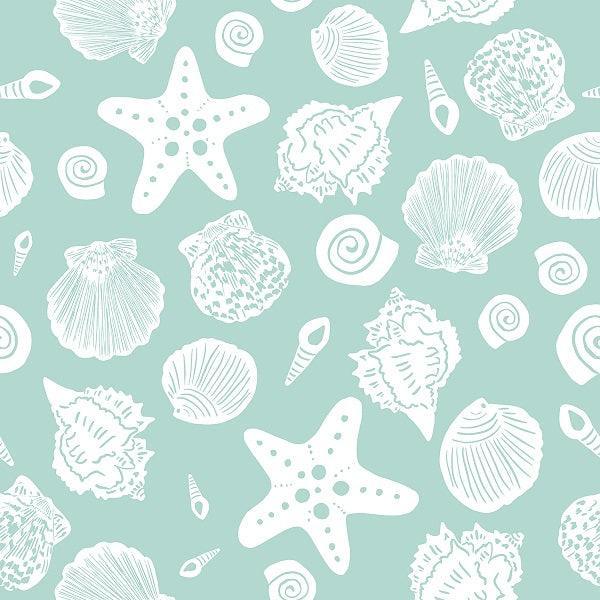 Indy Bloom Fabric Laguna Summer Sea Shells In Green 11 – custom printed pre-order fabric Australia | Fabric by Missy Rose