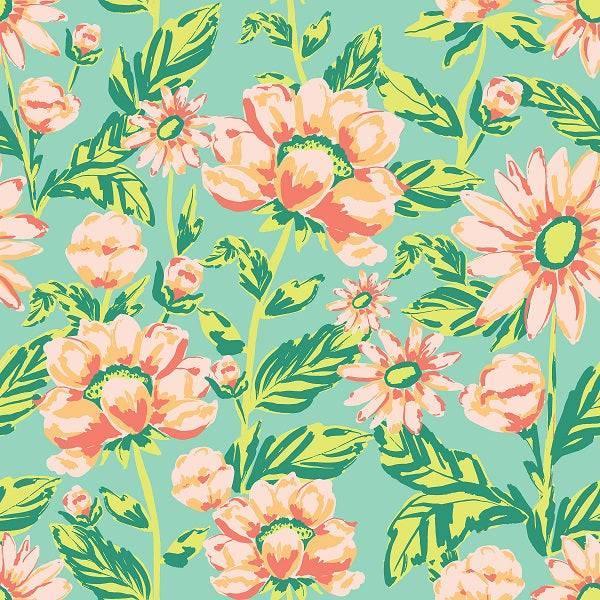 Indy Bloom Fabric Retro Summer Peachy Peony 01 – made-to-order custom fabric by the metre | Fabric by Missy Rose