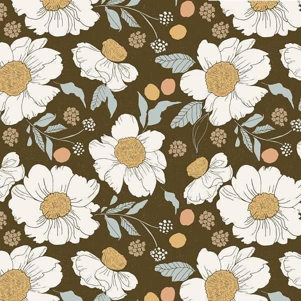 Indy Bloom Fabric Serenity Fall Apricot in Chocolate 02 – pre-order designer fabric Australia | Fabric by Missy Rose