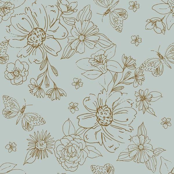 Indy Bloom Fabric Serenity Fall Sketched florals in Blue 05 – Fabric by Missy Rose