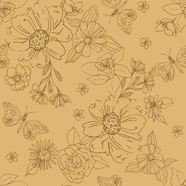 Indy Bloom Fabric Serenity Fall Sketched florals in Daffodil 07 – pre-order designer fabric Australia | Fabric by Missy Rose