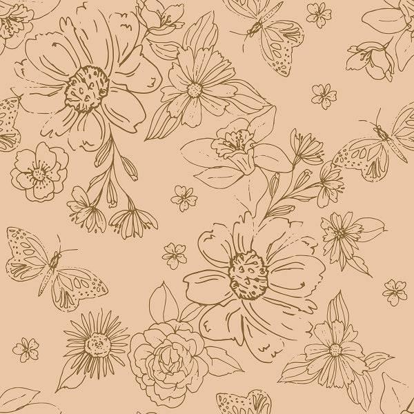 Indy Bloom Fabric Serenity Fall Sketched florals in Peach 09 – Fabric by Missy Rose
