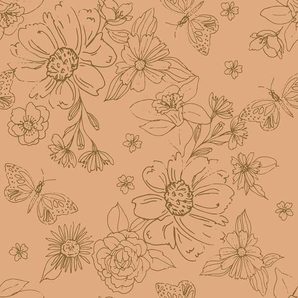 IB Serenity Fall - Sketched florals in Rose 10 - Fabric by Missy Rose Pre-Order