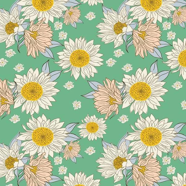 Indy Bloom Fabric Summer Sunshine Teal 03 – custom printed pre-order fabric Australia | Fabric by Missy Rose