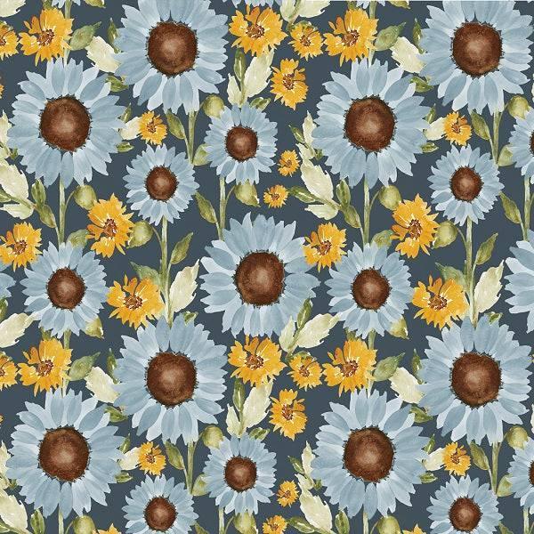 Indy Bloom Fabric Sunflower Girl Navy 03 – custom printed pre-order fabric Australia | Fabric by Missy Rose