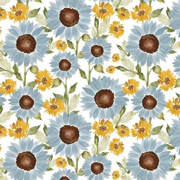 Indy Bloom Fabric Sunflower Girl White 02 – premium custom printed fabric for sewing | Fabric by Missy Rose