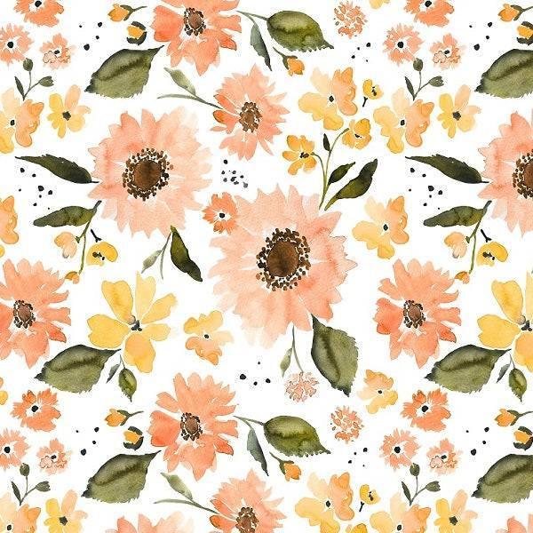 Indy Bloom Fabric Sunflower Girl Peachy Sunflower 11 – premium custom printed fabric for sewing | Fabric by Missy Rose