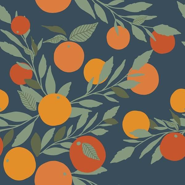 Load image into Gallery viewer, IB Vintage Fruit - Navy Tangerine 09 - Fabric by Missy Rose Pre-Order
