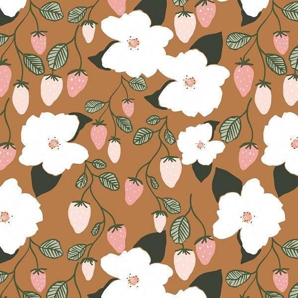 Indy Bloom Fabric Vintage Fruit Strawberry Mustard 12 – custom printed pre-order fabric Australia | Fabric by Missy Rose