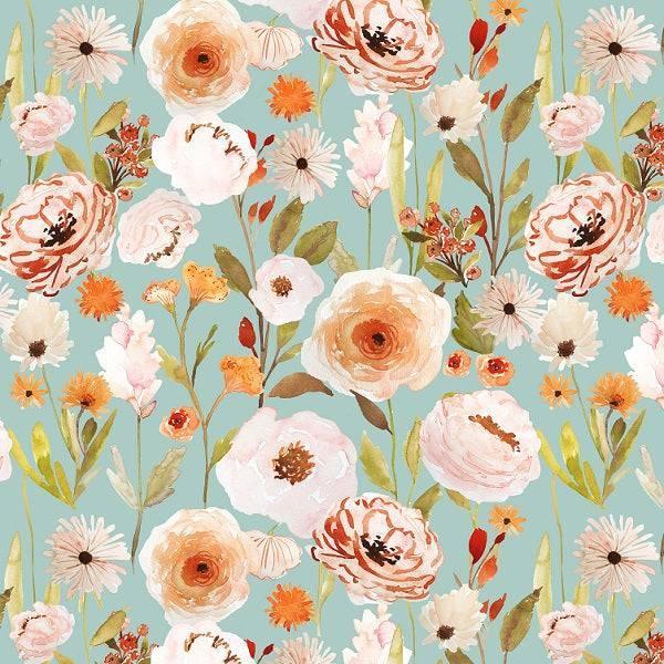 Indy Bloom Fabric Watercolour Floral Autumn Garden Blue 84 – pre-order designer fabric Australia | Fabric by Missy Rose