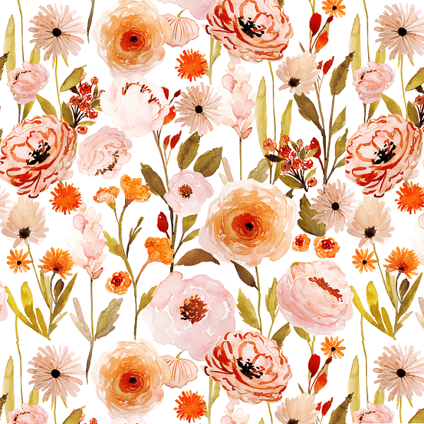 Indy Bloom Fabric Watercolour Floral Autumn Garden White 83 – premium custom printed fabric for sewing | Fabric by Missy Rose
