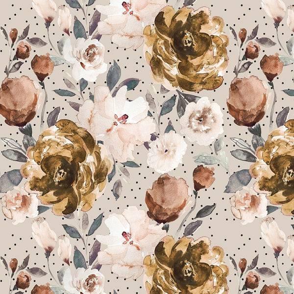 Indy Bloom Fabric Watercolour Floral Autumn Polka 98 – premium custom printed fabric for sewing | Fabric by Missy Rose
